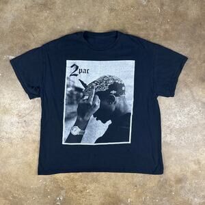 2Pac Graphic T-Shirt Black Men’s XL Bandana Photo Tee Modern Rap Tupac